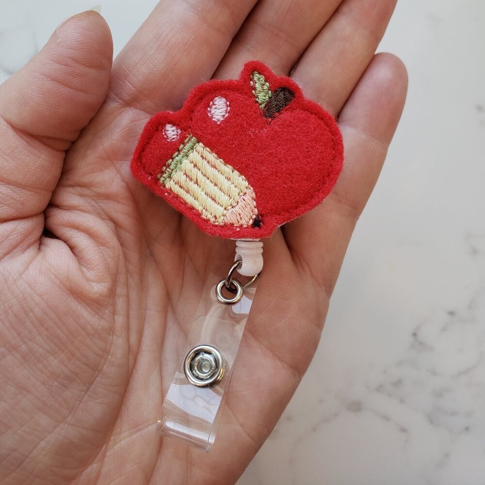 Red Apple Teacher Badge Reels, Education Retractable ID Badge Clips NWT handmade